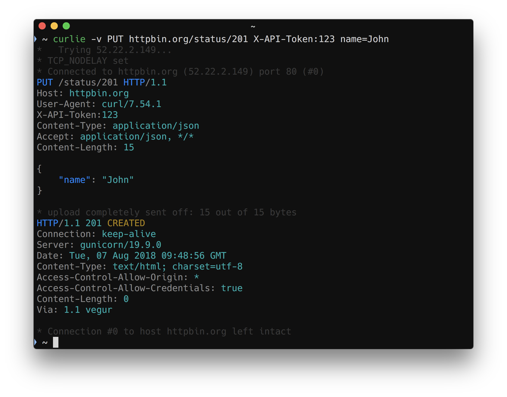 Custom PUT request with headers and JSON data example