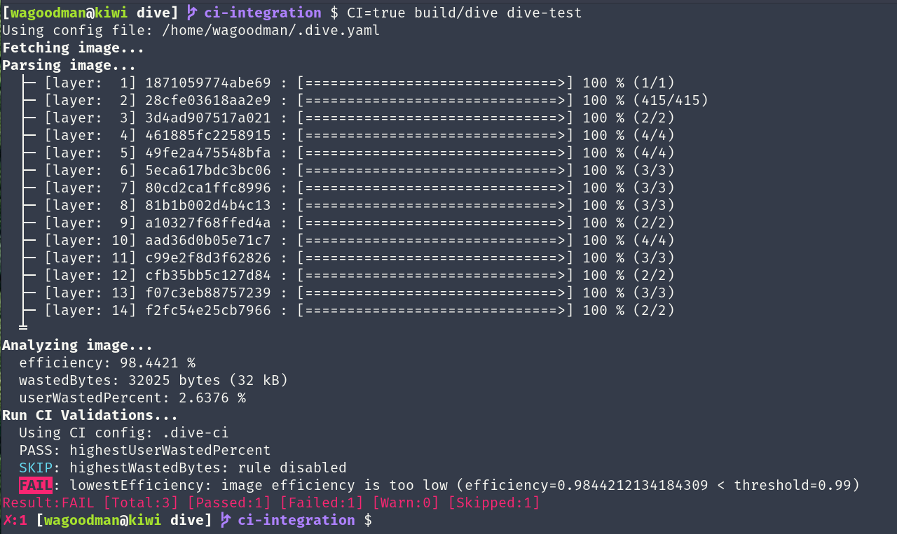 dive efficiency analysis output