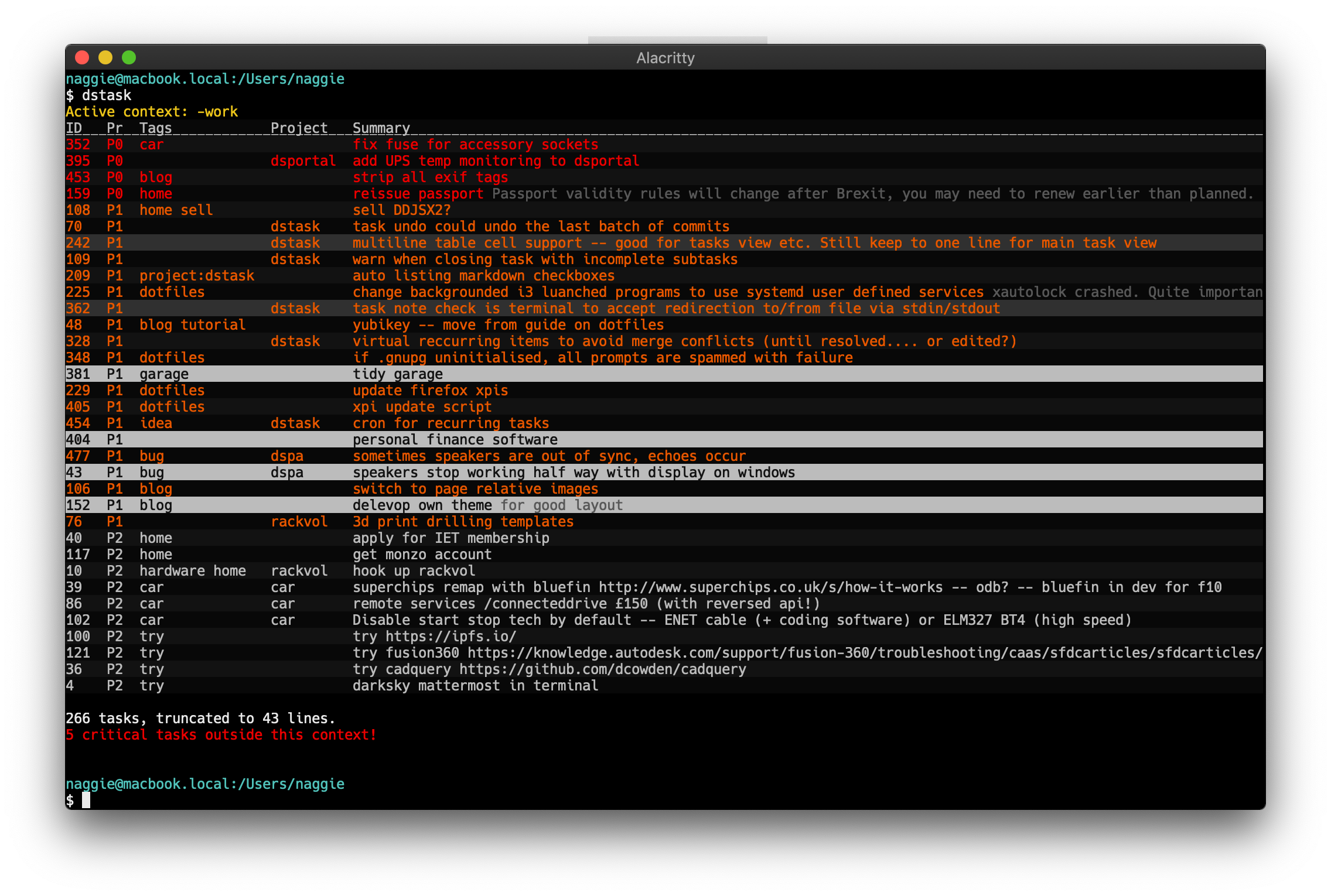 Next command showing task list