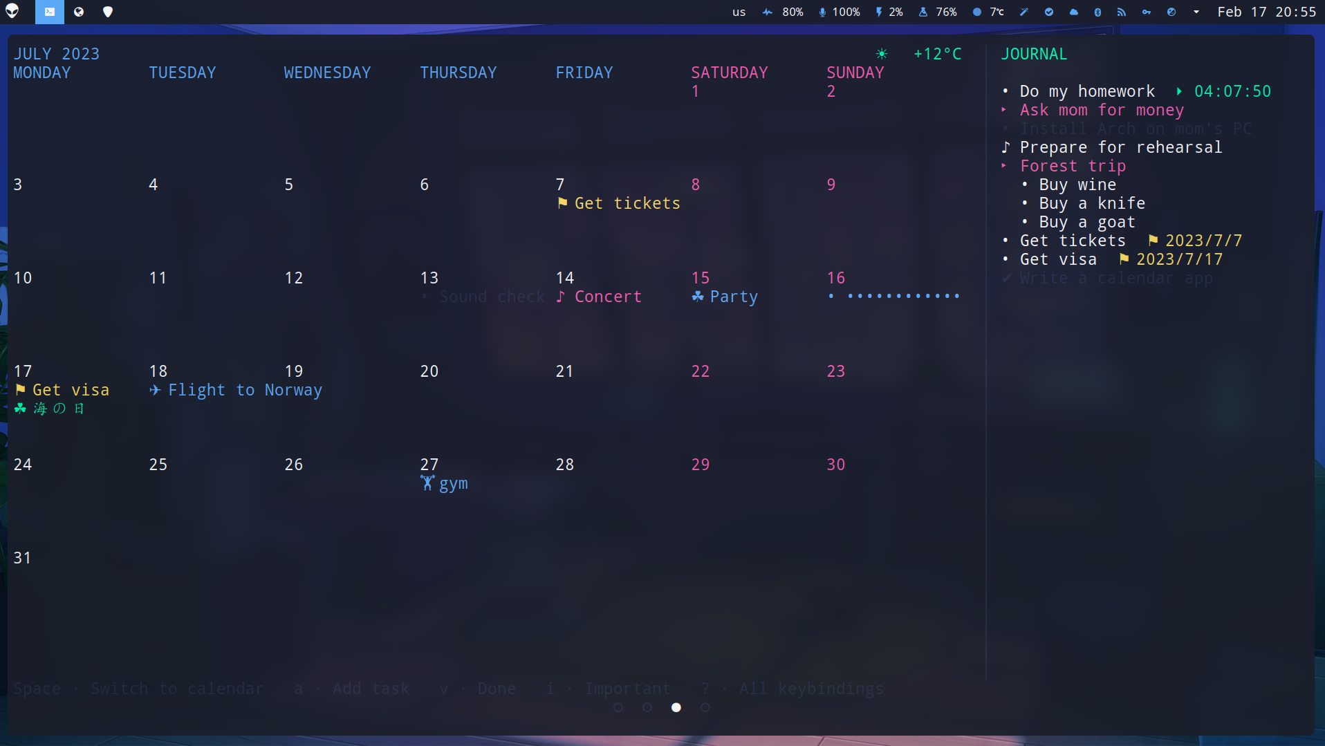 Calcure TUI interface screenshot