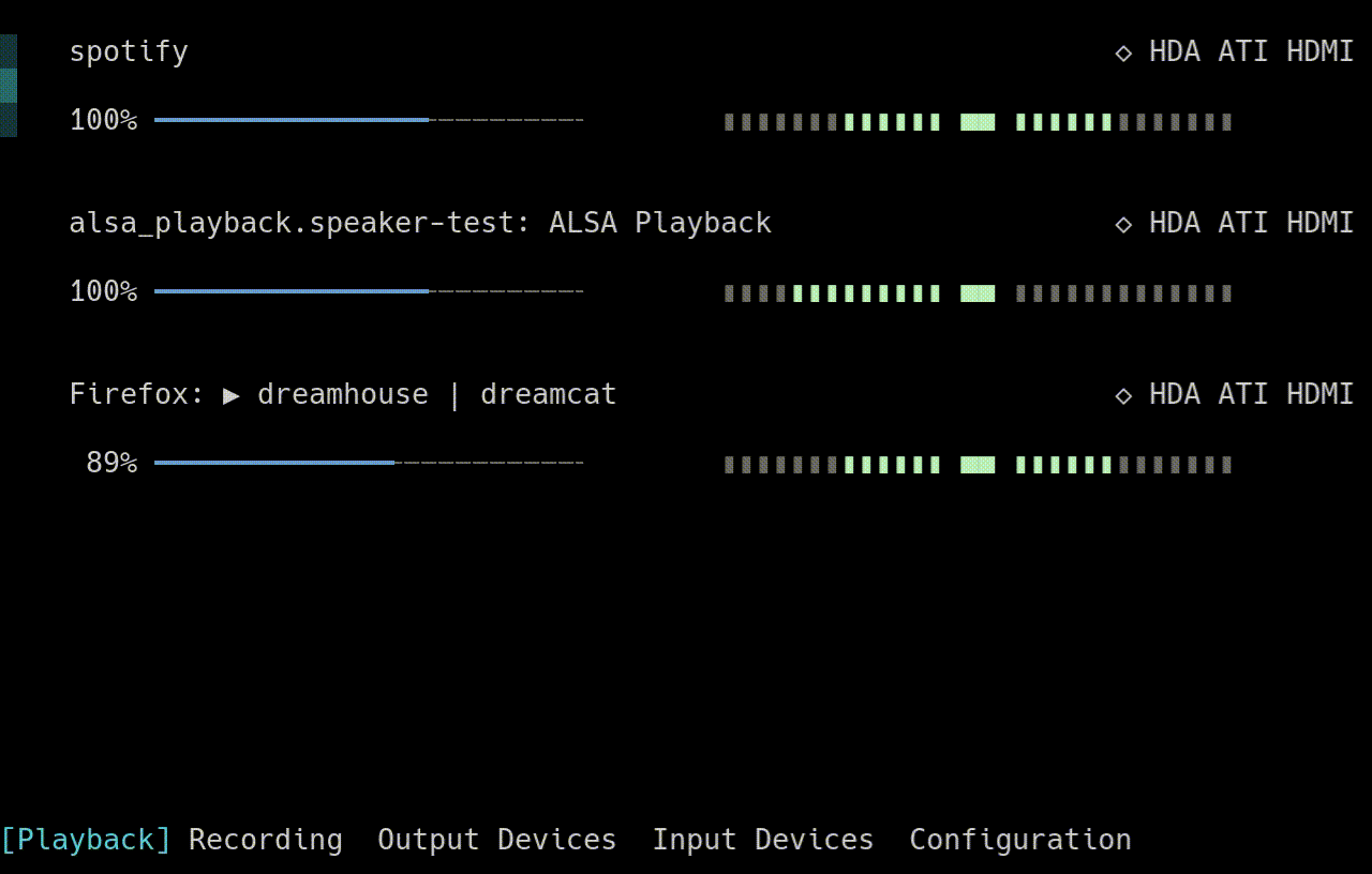 wiremix TUI interface demonstration