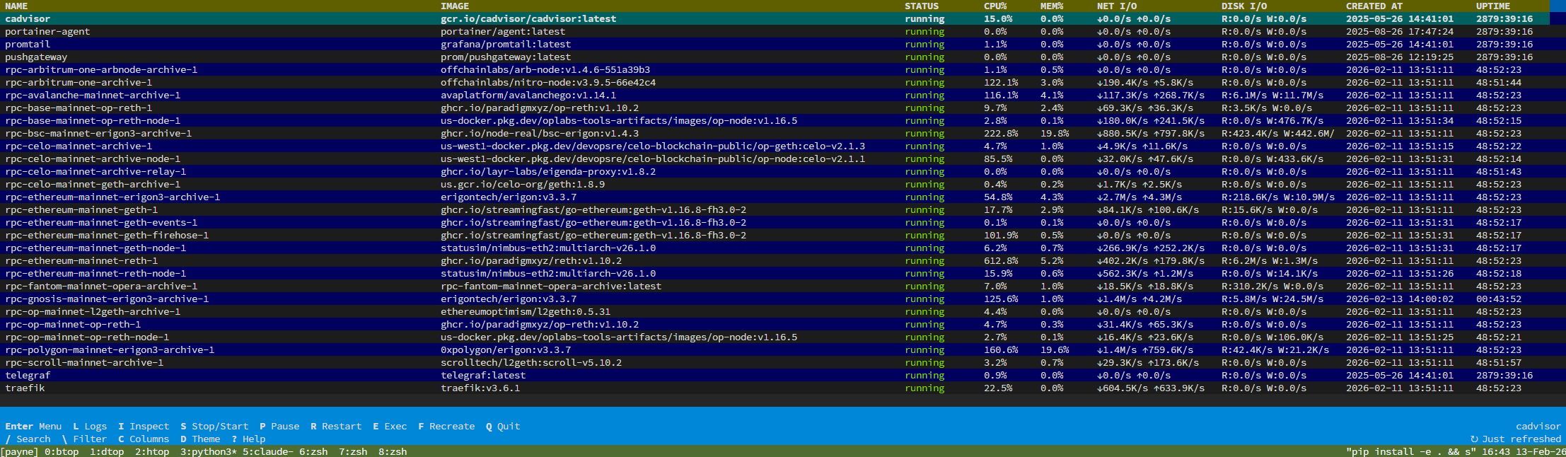 Main dtop interface showing container list