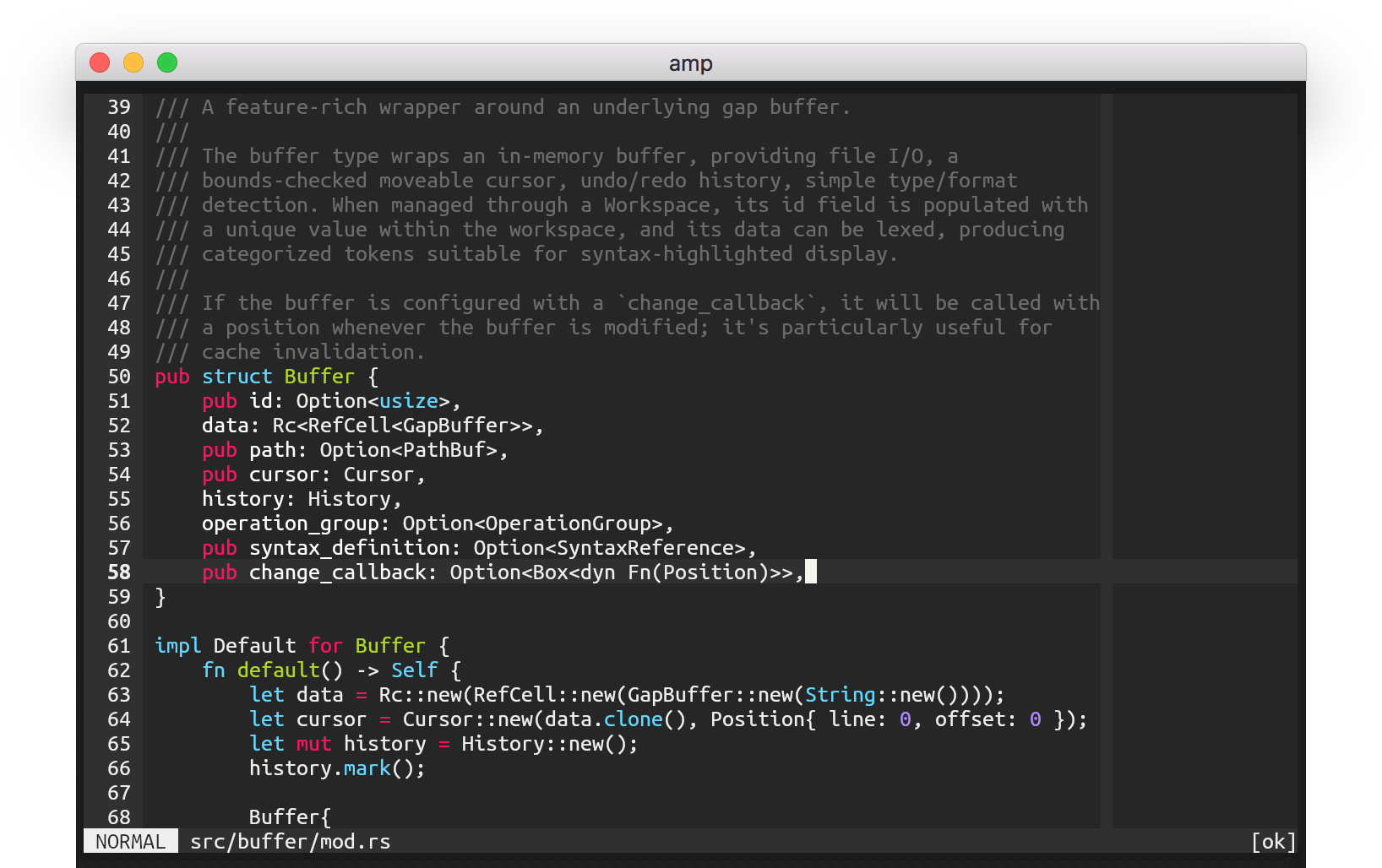 Amp text editor interface