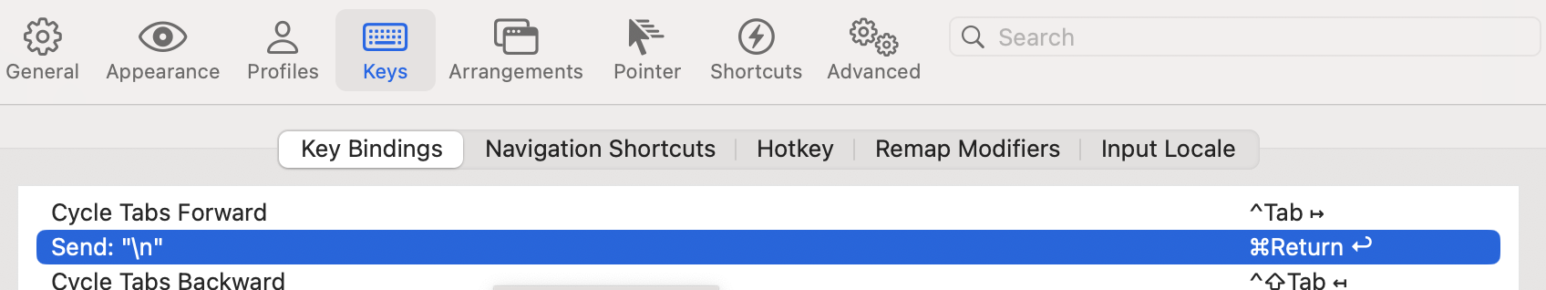 iTerm keybinding configuration