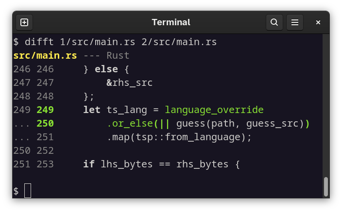 Difftastic showing Rust code changes