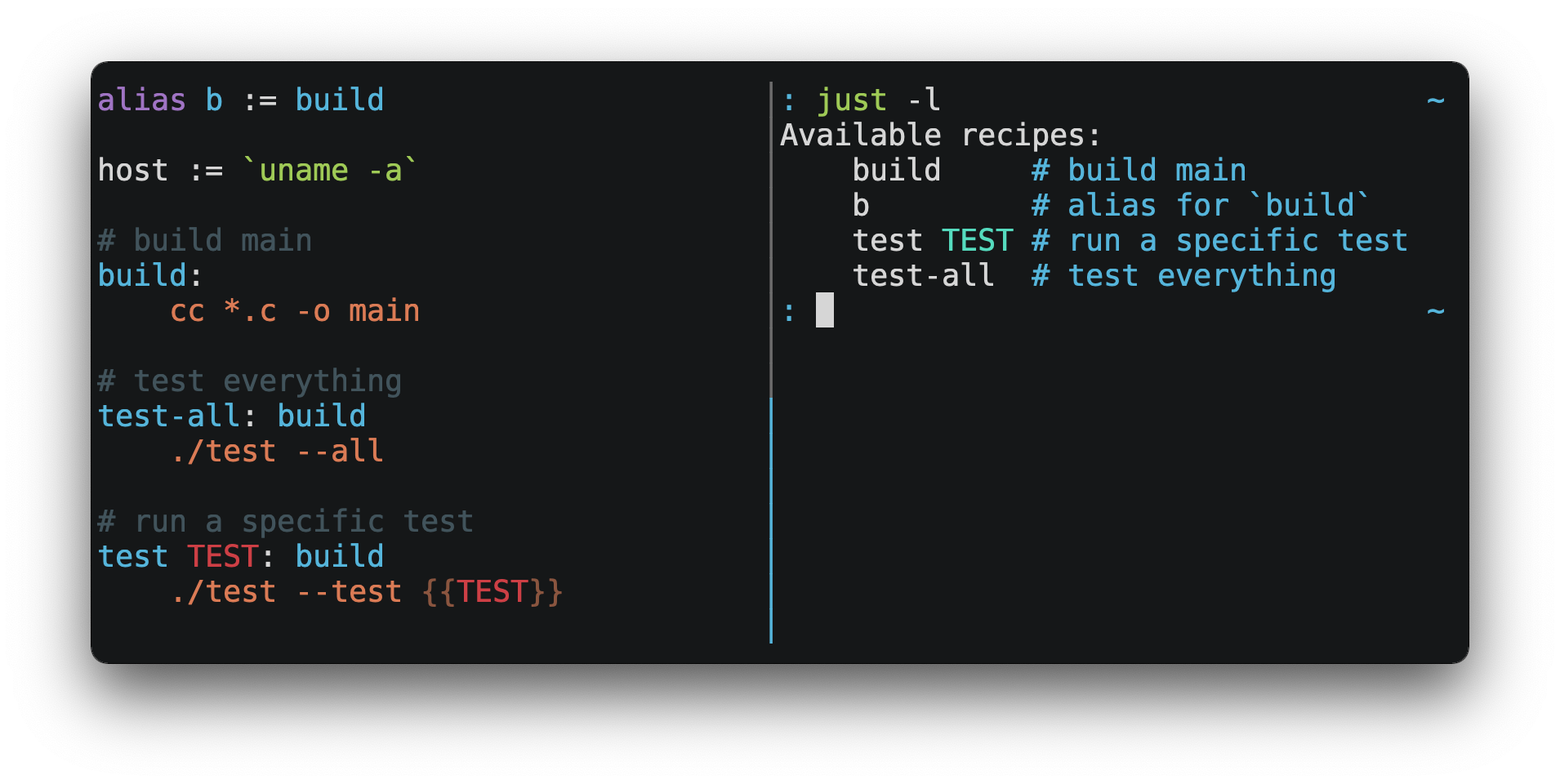 justfile syntax example