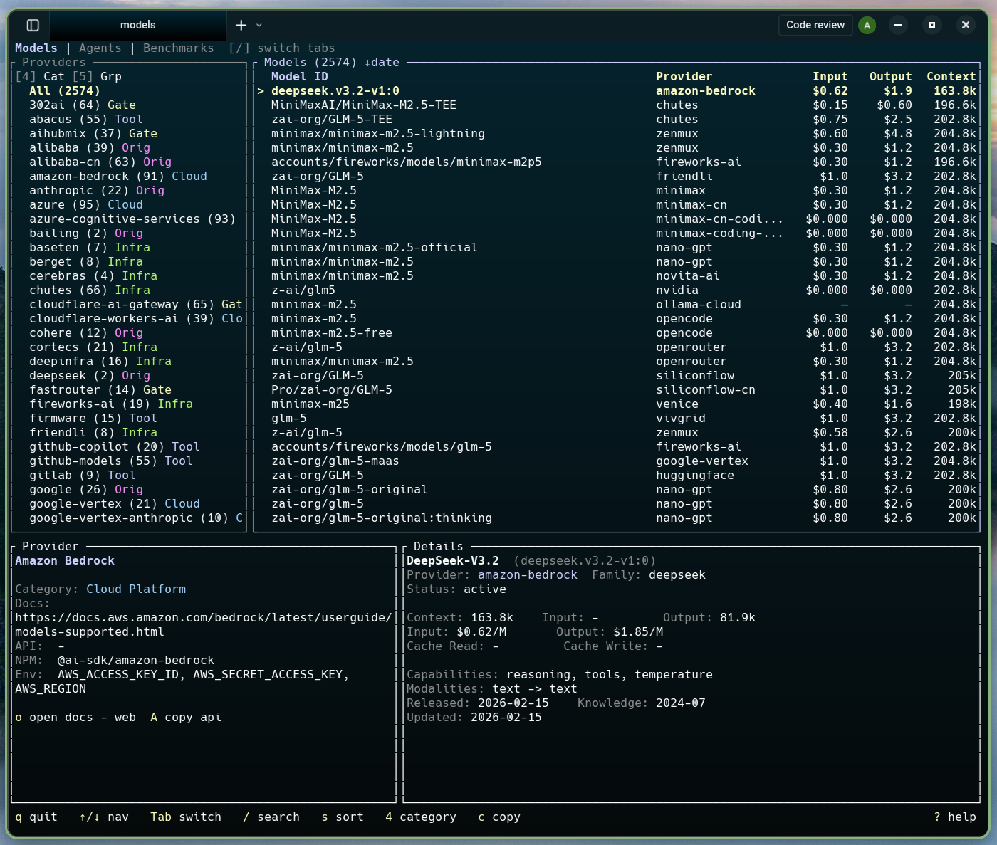 Models tab screenshot