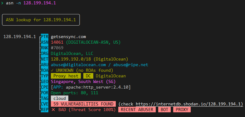 IPv4 lookup with threat analysis