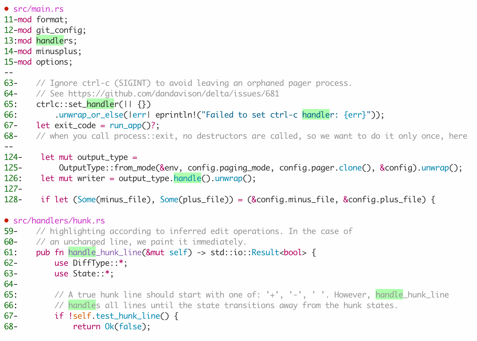 Delta processing ripgrep output