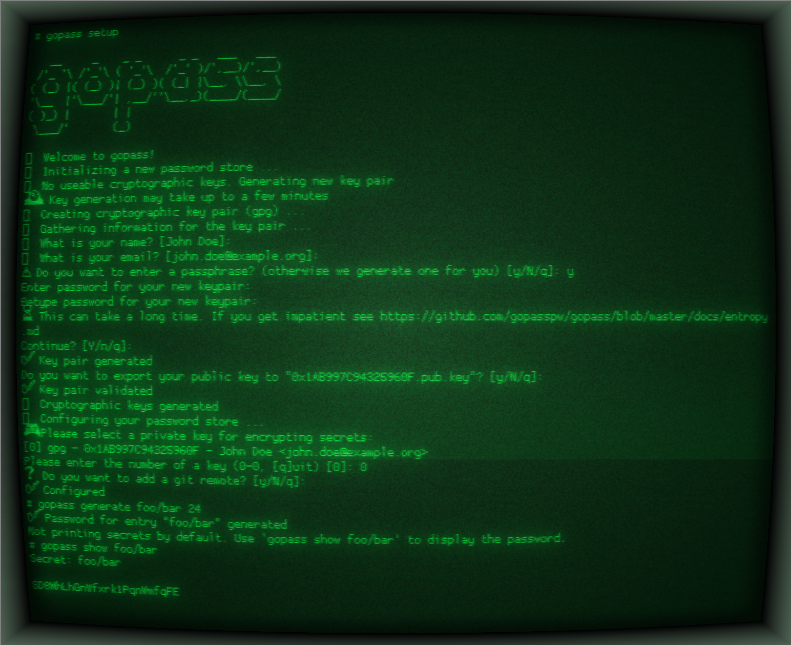 gopass command-line interface screenshot