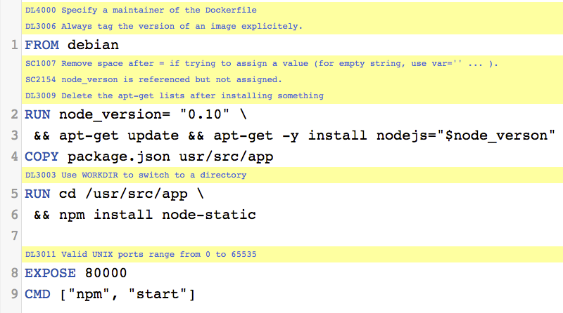 Hadolint online interface screenshot