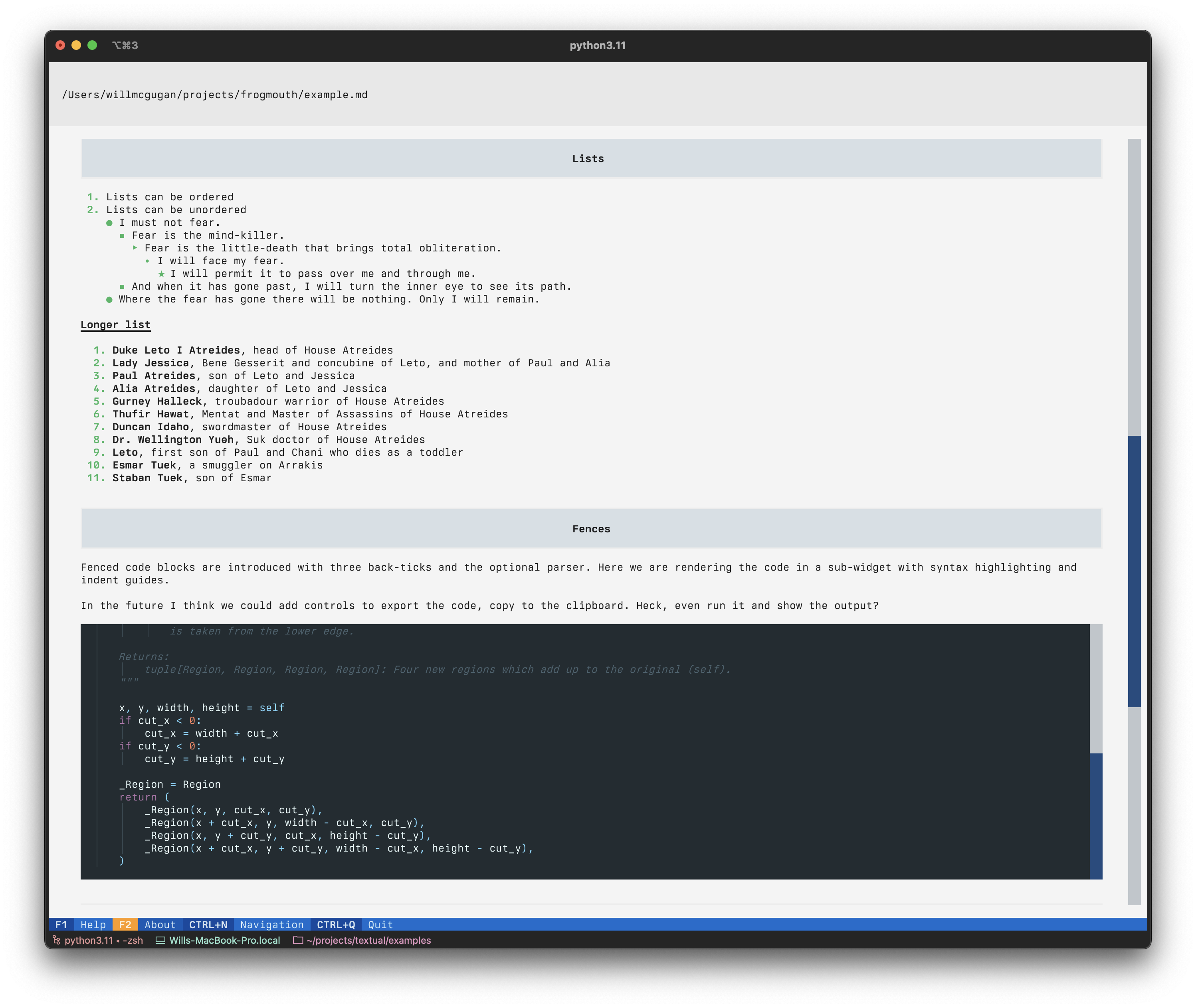 Frogmouth bookmarks interface