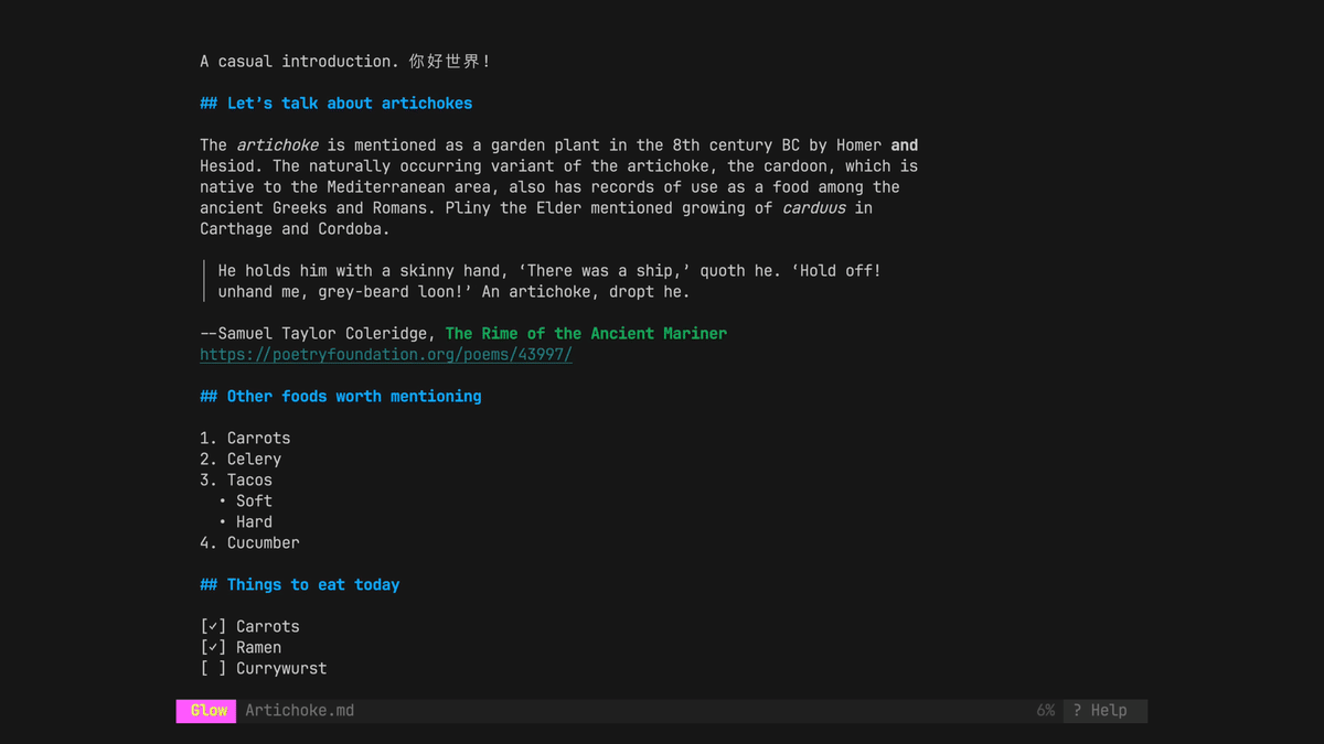 Glow TUI interface demo