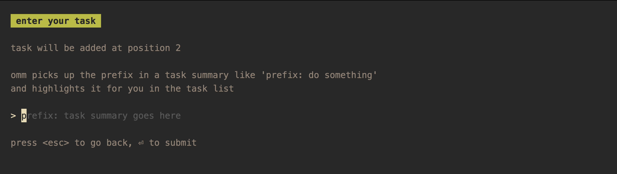 Active tasks list with prefixes