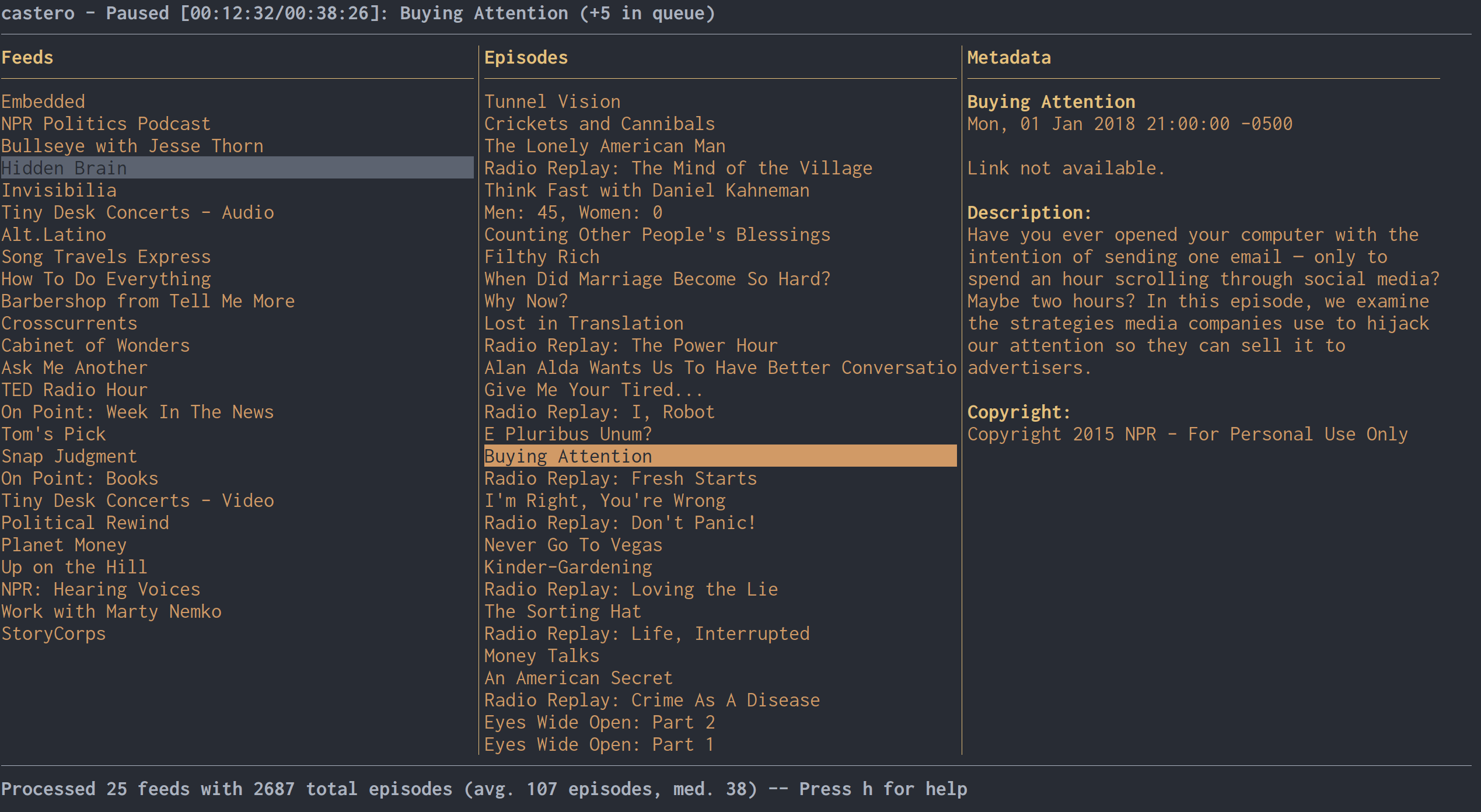 castero TUI interface